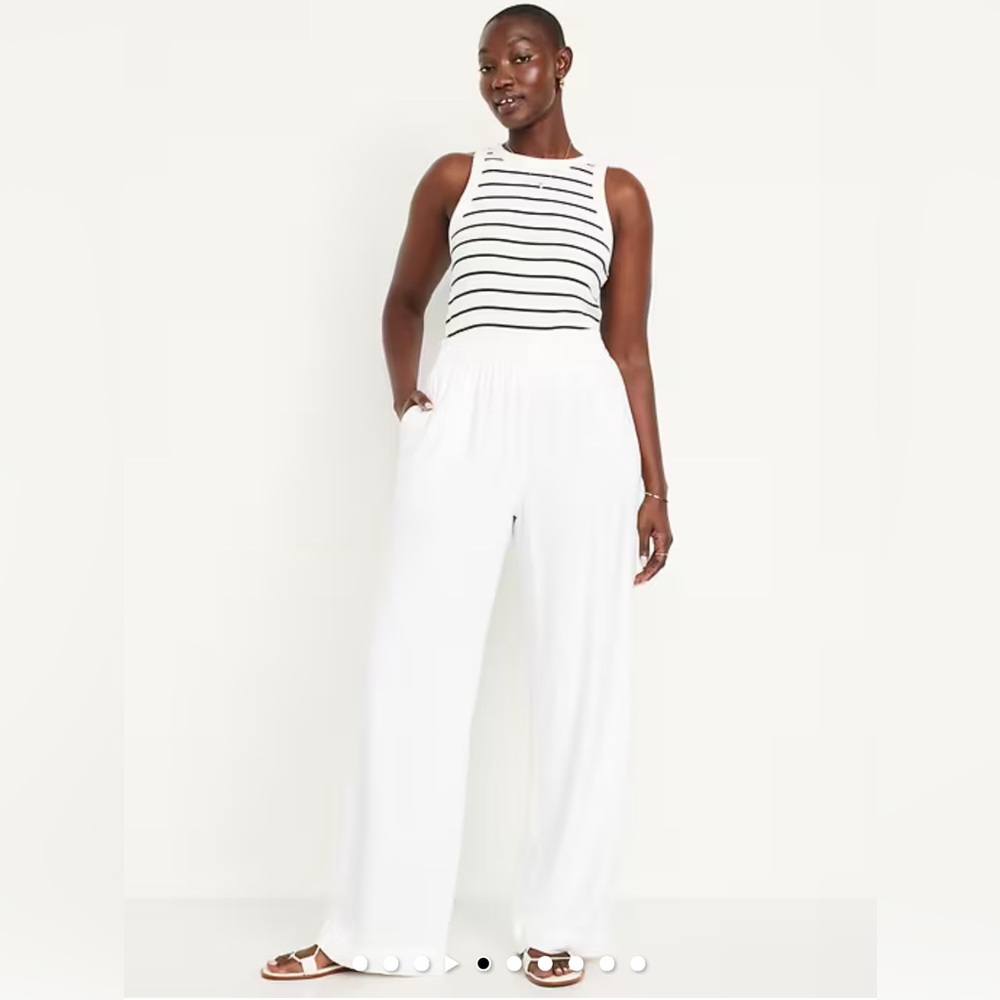 Old Navy High Rise Wide Leg White Linen Pants - Size L